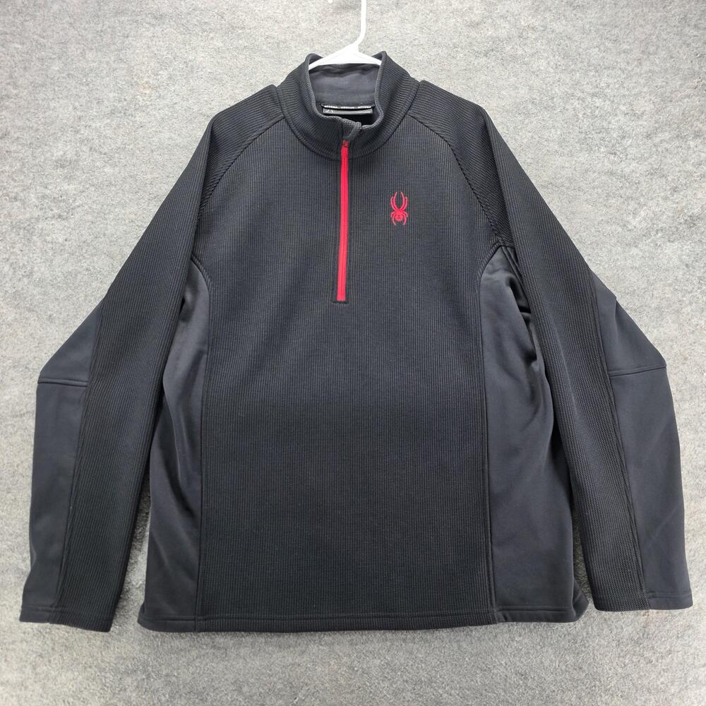 Spyder Sweatshirt Mens 2XL Black Pullover 1/4 Zip Pockets Thermal Fleece